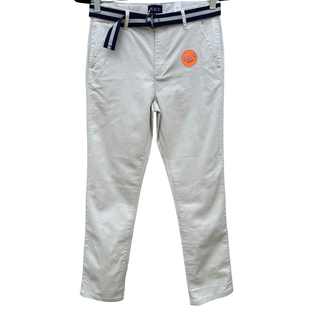 The Childrens Place Girls Millstone Beige Stretch Chino Pants Belt Size 14 NEW